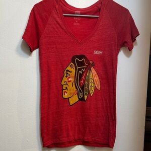CCM Women's Chicago Blackhawks Hockey Red V-Neck Graphic Tee